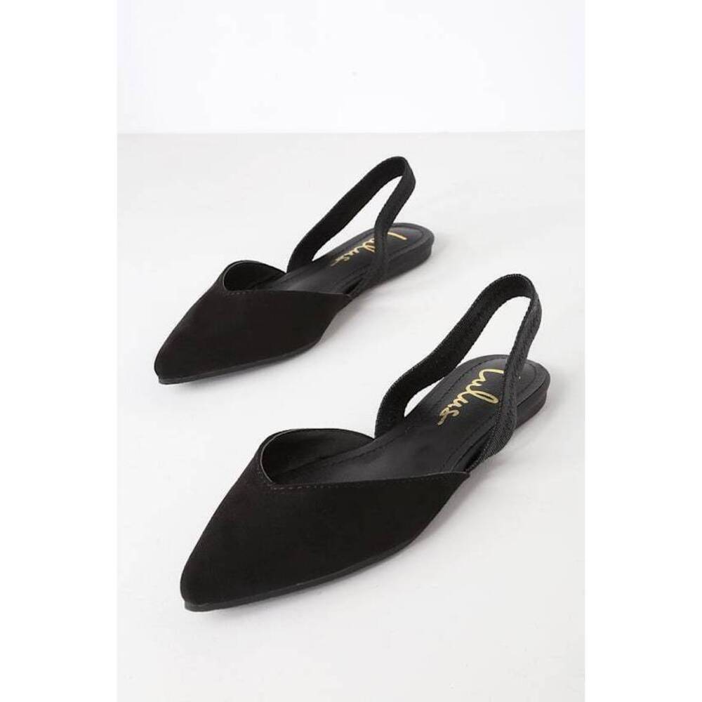 Lulus Mae Black Suede Pointed-toe Slingback Flats - Size 7